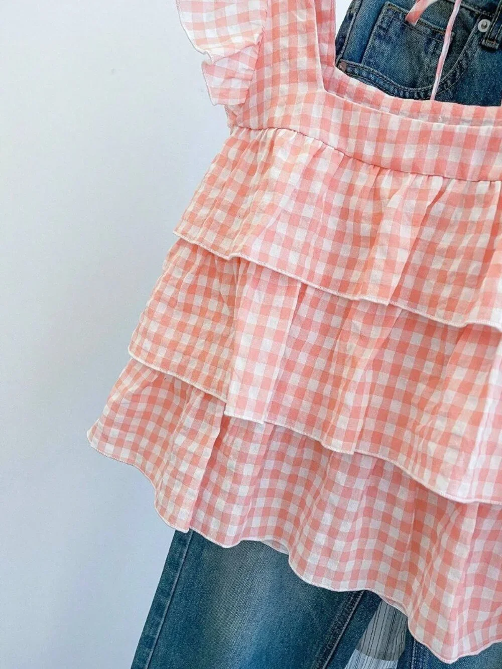 light Pink Casual Women's Cute Ruffle Hem Blouse